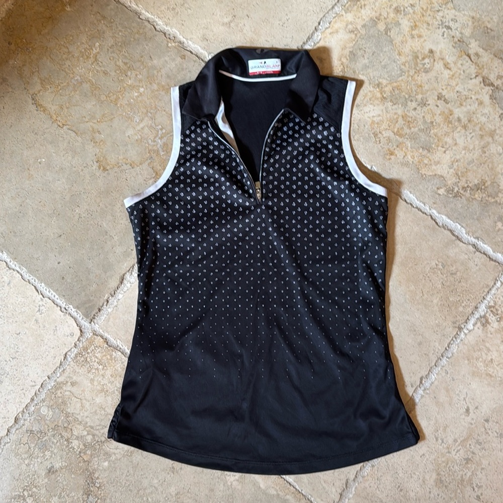 Grand Slam Black and White Sleeveless Polo